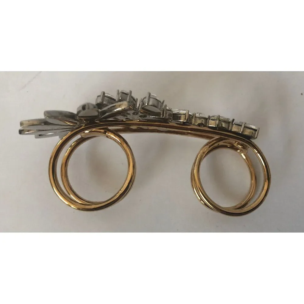 Burberry Half Daisy‎ Double Finger Ring Metal with Crystals Gold L New - Picture 7 of 11